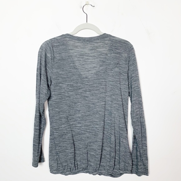 Athleta Long Sleeve Faux Wrap Bubble Hem Top Gray - Picture 2 of 4